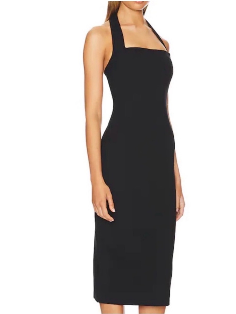 House of Harlow 1960 Black Halter Midi Bodycon Dress